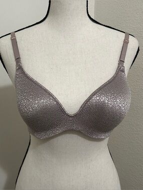 Hanes 34B Shimmer Foil Print Underwire Bra Metallic Purple Taupe Style HU06